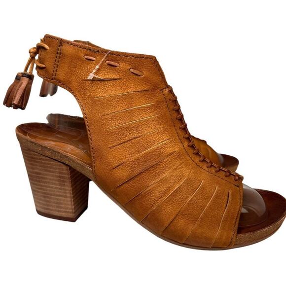 Miz Mooze Block Heel Maddie Leather Brown Open Toe Sandals Zip up Boho 41 NWOB - Picture 8 of 12